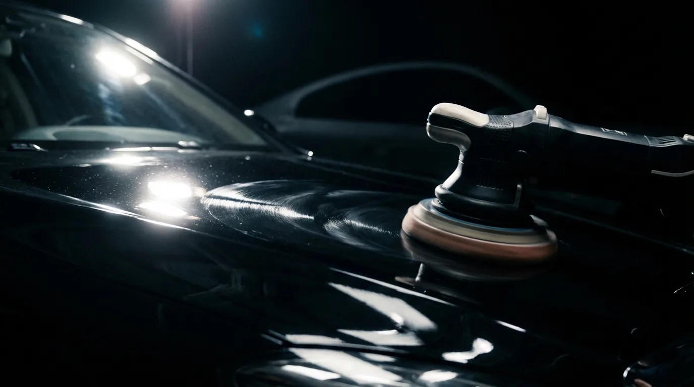 Professional detailer polishing a vehicle